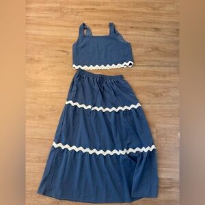 Blue Two-Piece Set with White Trim